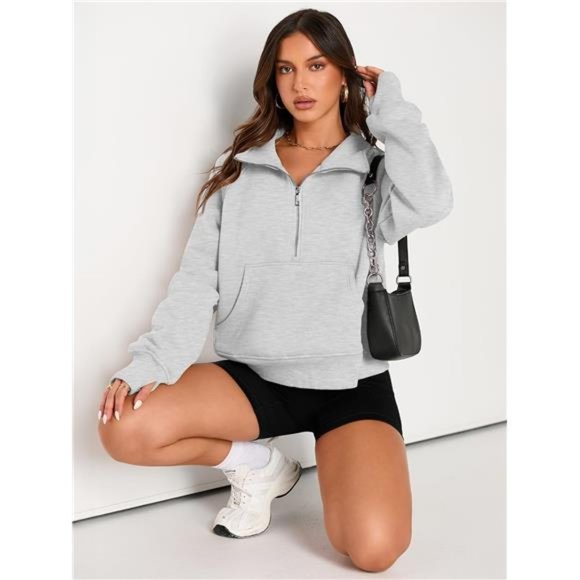 Sweatshirts Half Zip Cropped Pullover Fleece Quarter Zipper Hoodies For Women - Picture 5 of 6